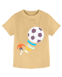 Pack of 2 Beige-Football & Navy Blue-Puzzle Print Cotton T-shirt