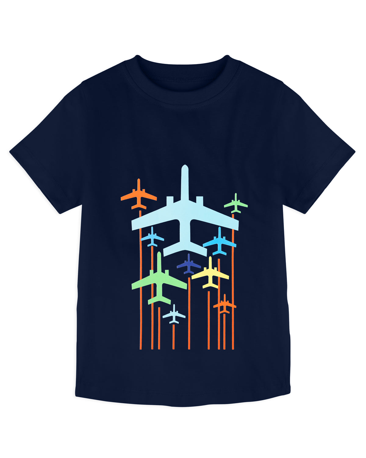 Pack of 2 Navy Blue-Flying Plane & Sky Blue-Illusion Print Cotton T-shirt