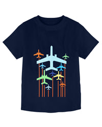 Pack of 2 Navy Blue-Flying Plane & Sky Blue-Illusion Print Cotton T-shirt