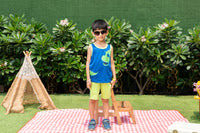 Blue & Neon Sleeveless Dinosaur Print T-shirt & Shorts Co-ord set