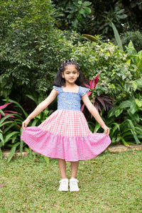 Pink Red Blue Smocked Sleeveless Girls Dress