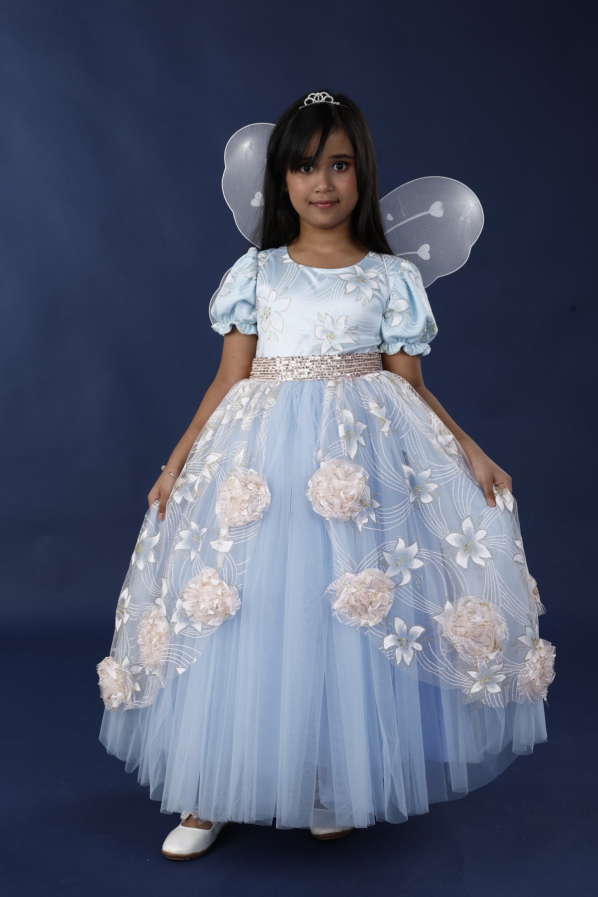 Sky Blue & Peach Ultimate Princess Look Party Gown