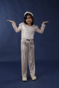 Gold Sequins Jumpsuit Stretchable with Belt