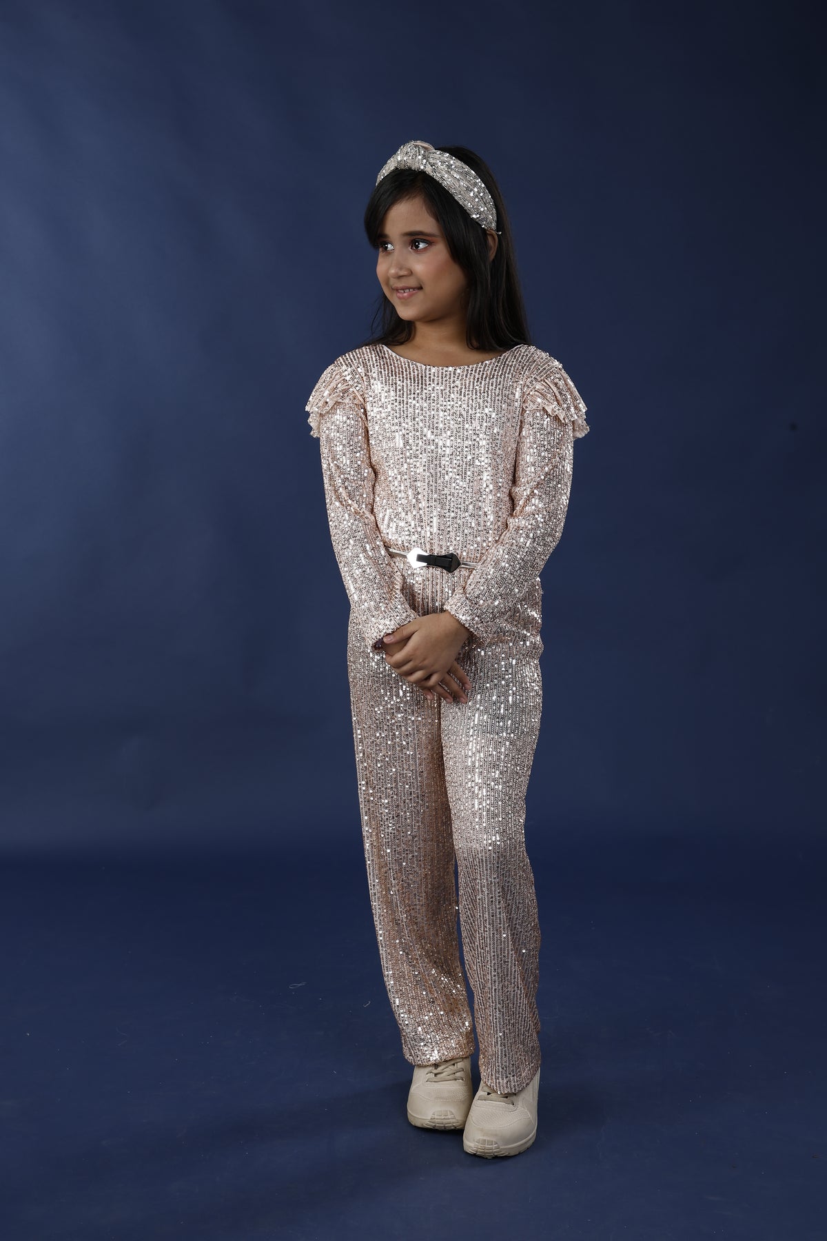 Gold Sequins Jumpsuit Stretchable with Belt