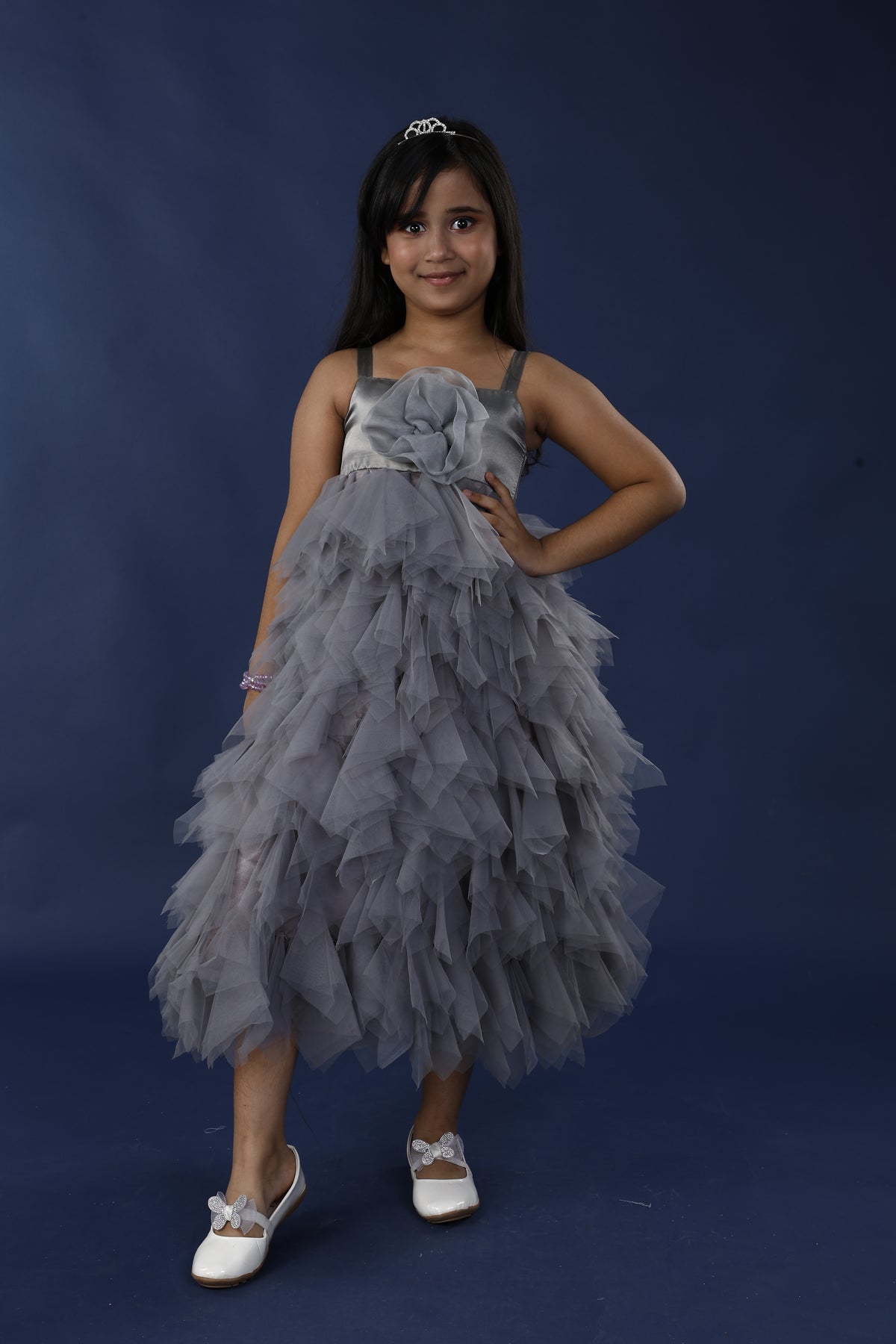 Grey Glamour Party Dress for Girls