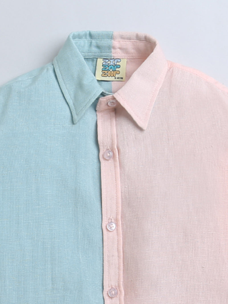 Pink & Blue Full Sleeve Collar Neck Shirt for Boys