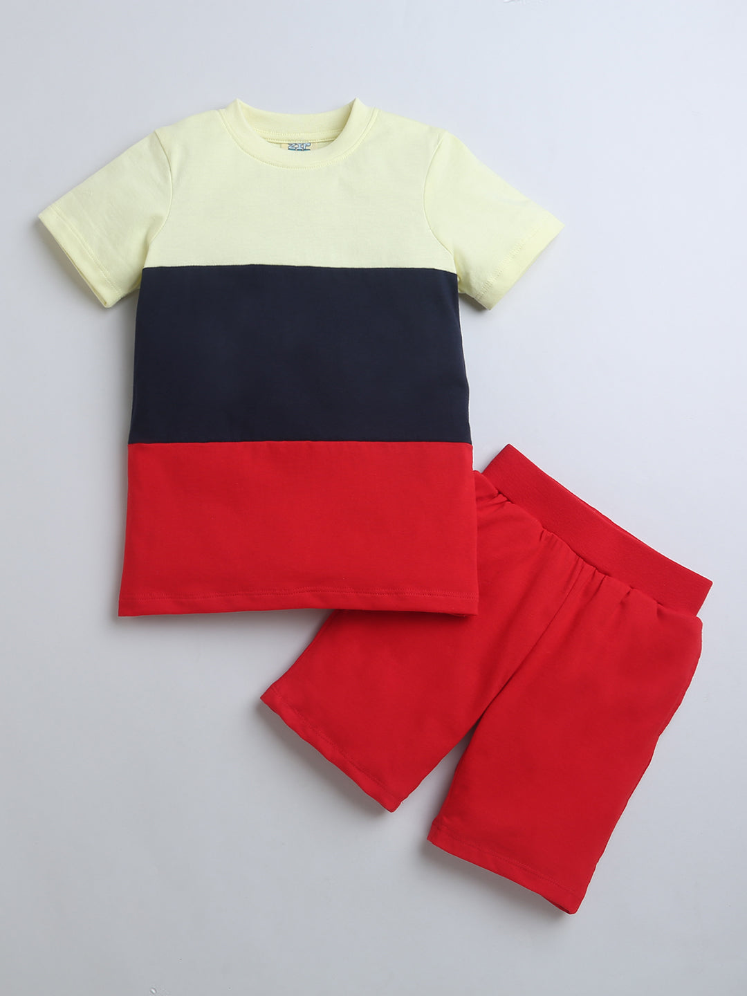 Red Black Yellow Color Block Half Sleeve T-shirt & Shorts Boys Co-ord Set