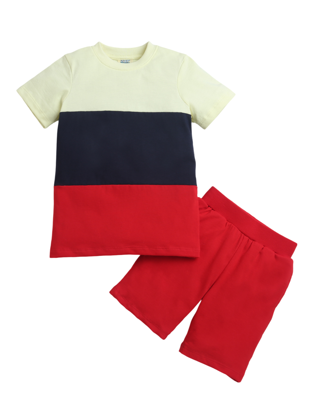 Red Black Yellow Color Block Half Sleeve T-shirt & Shorts Boys Co-ord Set