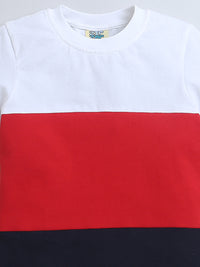 Blue Red White Color Block Half Sleeve T-shirt & Shorts Co-ord Set