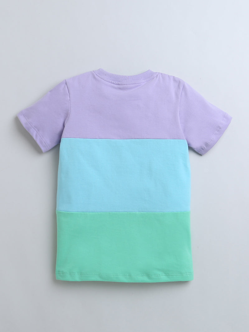 Green Blue Purple Color Block Half Sleeve T-shirt & Shorts Boys Co-ord Set