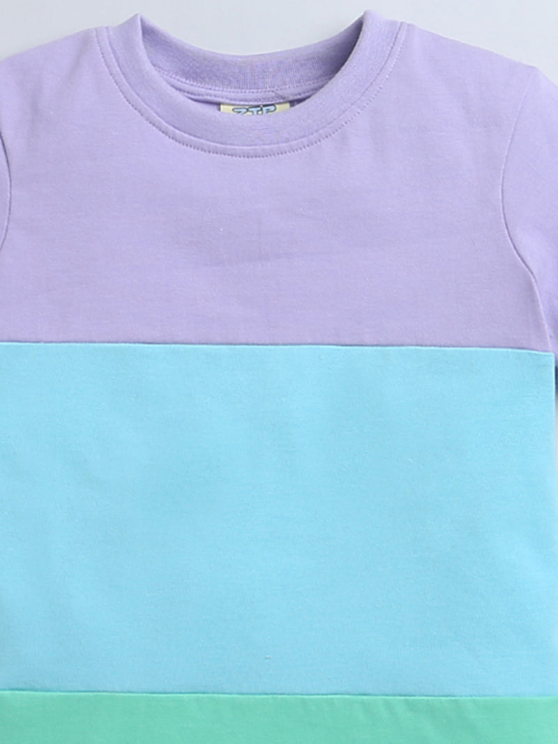 Green Blue Purple Color Block Half Sleeve T-shirt & Shorts Boys Co-ord Set