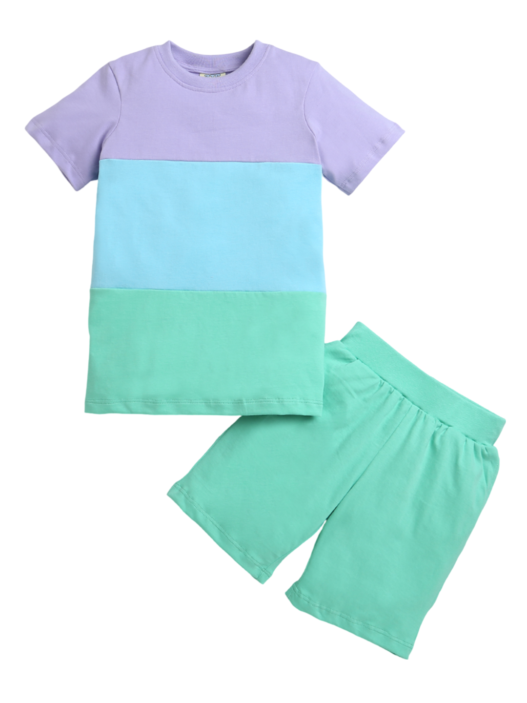 Green Blue Purple Color Block Half Sleeve T-shirt & Shorts Boys Co-ord Set