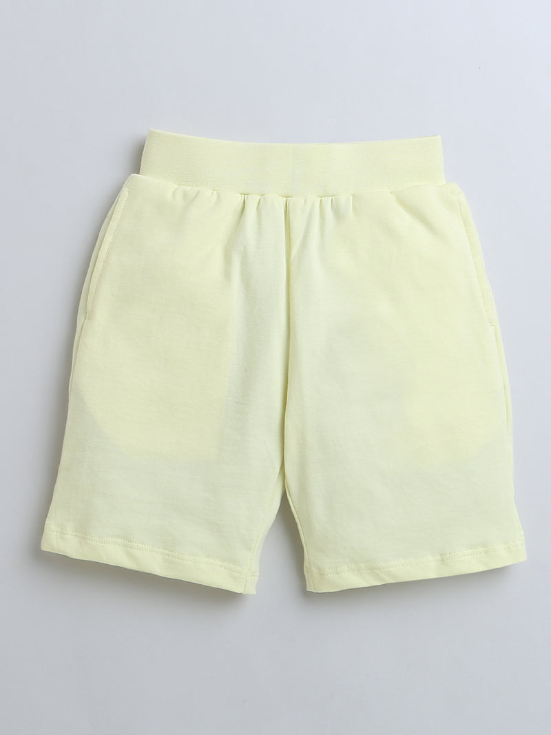 Yellow Pink White Color Block Half Sleeve T-shirt & Shorts Boys Co-ord Set