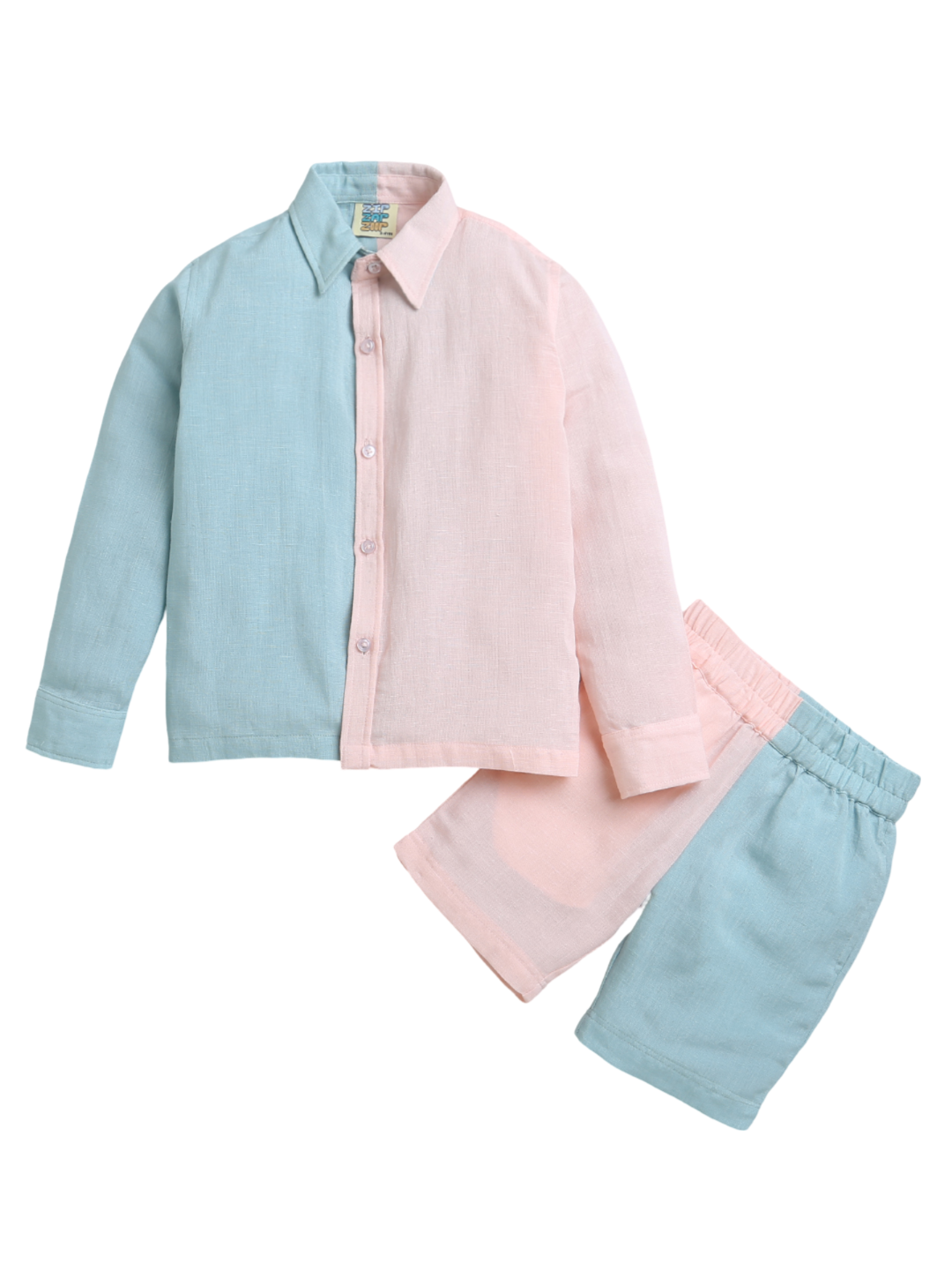 Blue-Peach Linen Shirt & Shorts Co-ord set