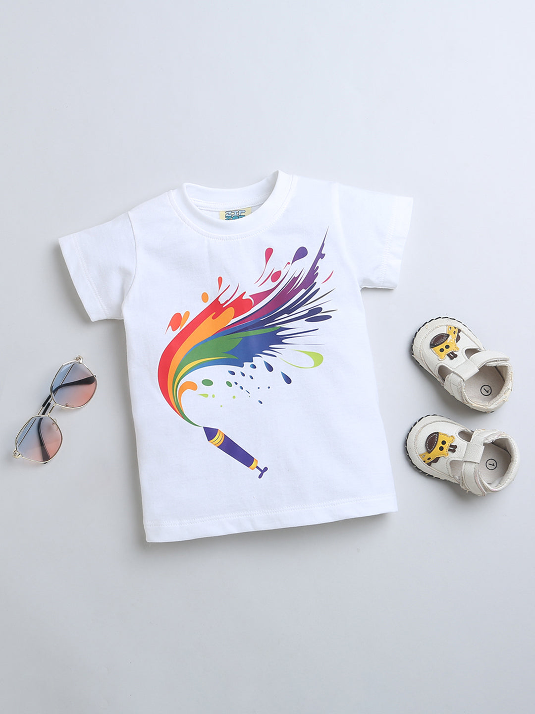 White Round Neck Holi Print Pure Cotton T-Shirt