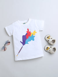 White Round Neck Holi Print Pure Cotton T-Shirt