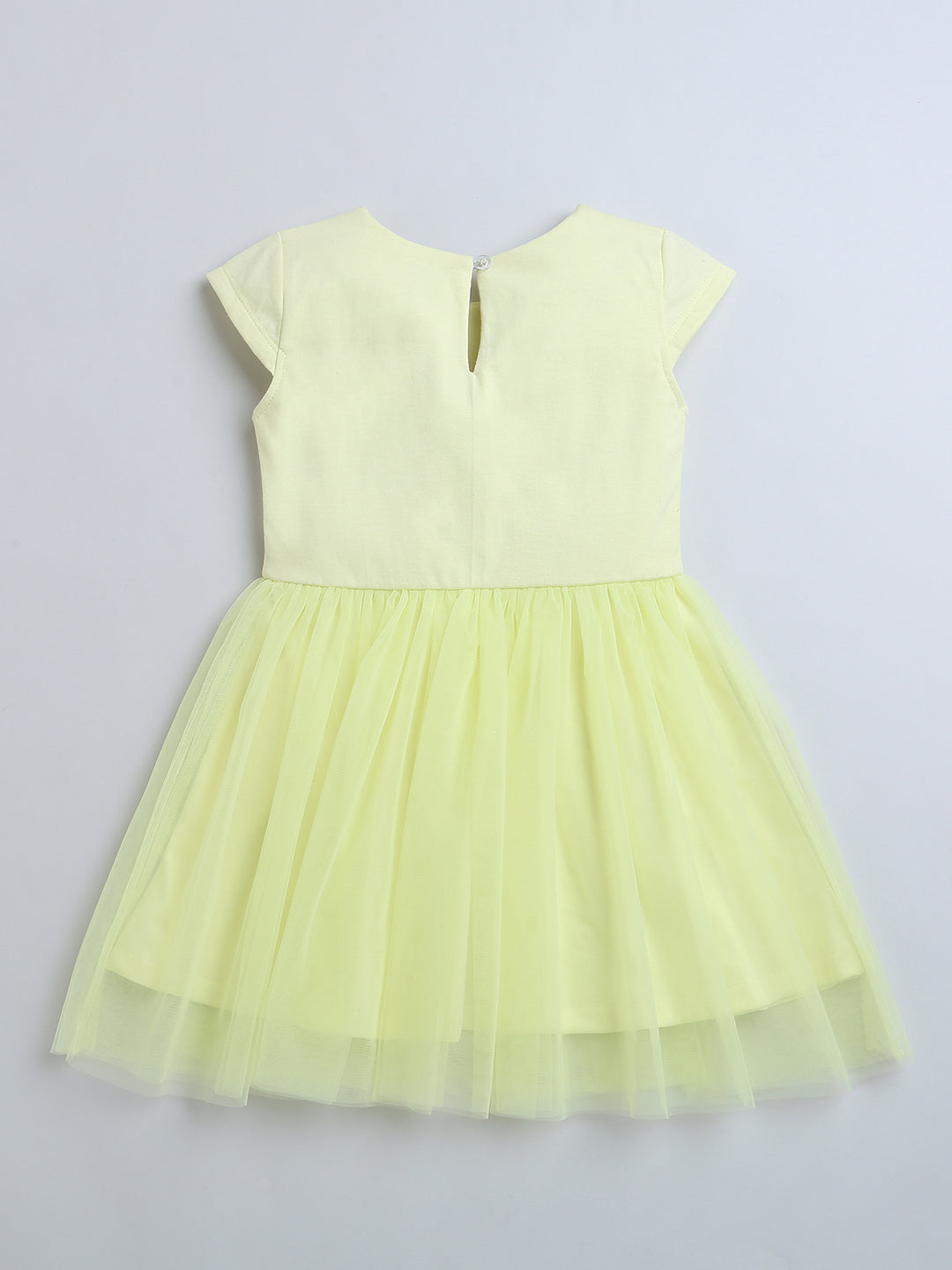 Yellow Rainbow Print Mesh Bottom Baby Girl Dress