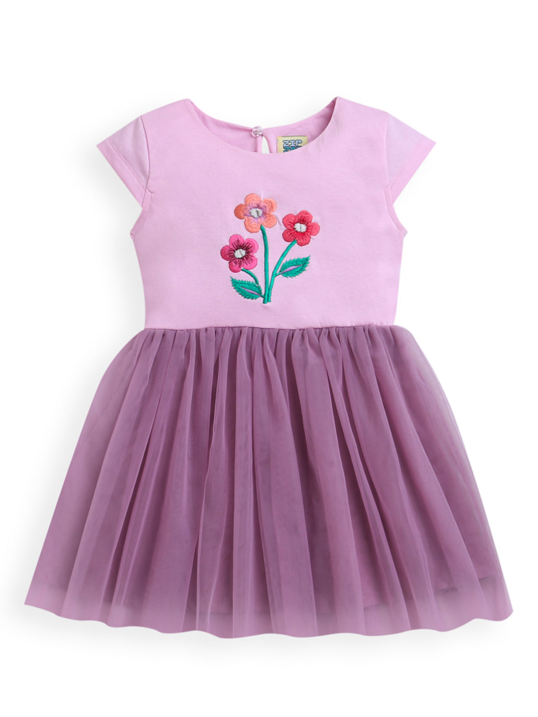 Pink & Purple Short Sleeve Dress with Fresh Flower Print