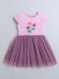 Pink & Purple Short Sleeve Dress with Fresh Flower Print