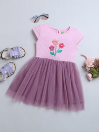 Pink & Purple Short Sleeve Dress with Fresh Flower Print