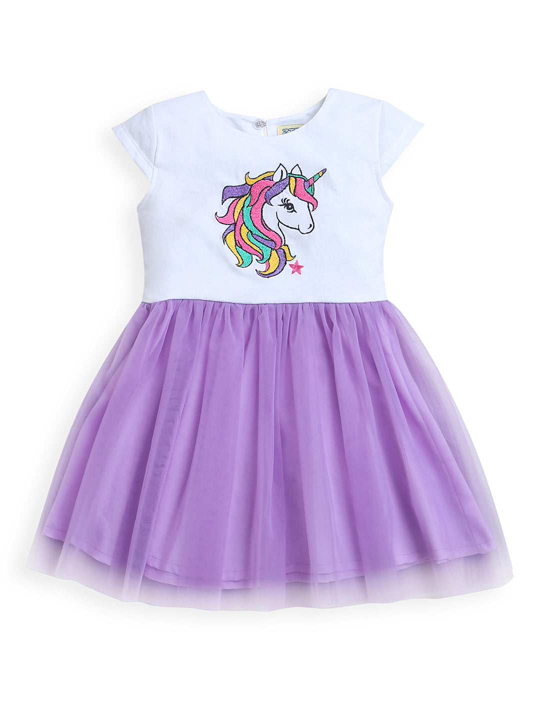 Purple and White Unicorn Print Short Sleeve Dress