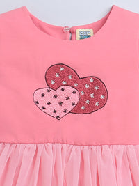 Pink Short Sleeve Dress with Red Heart Print