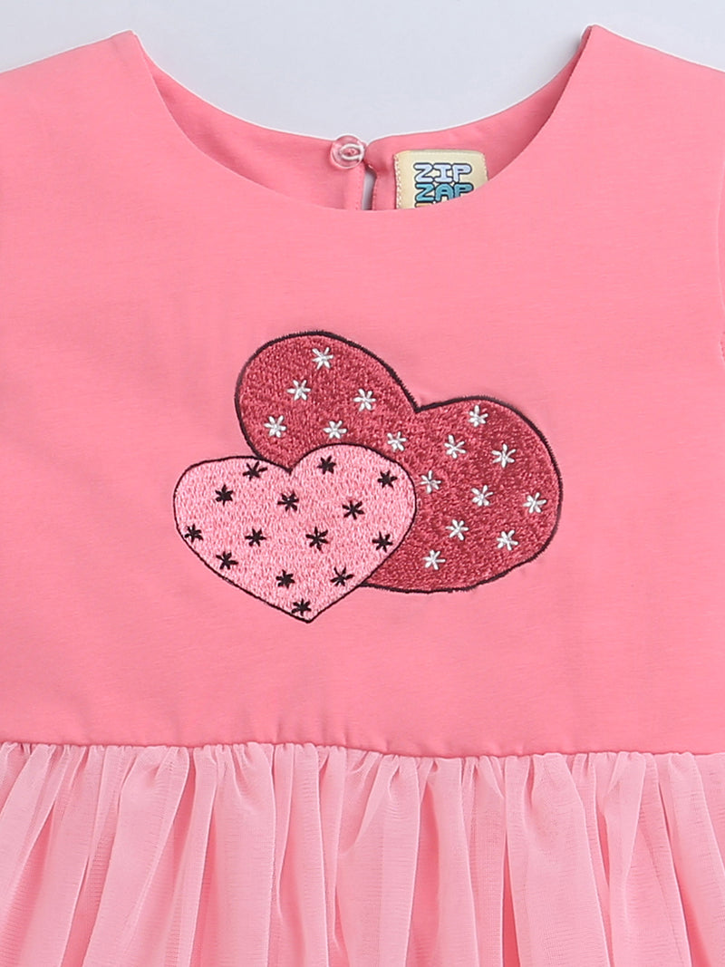 Pink Short Sleeve Dress with Red Heart Print