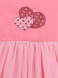 Pink Short Sleeve Dress with Red Heart Print