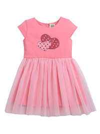 Pink Short Sleeve Dress with Red Heart Print