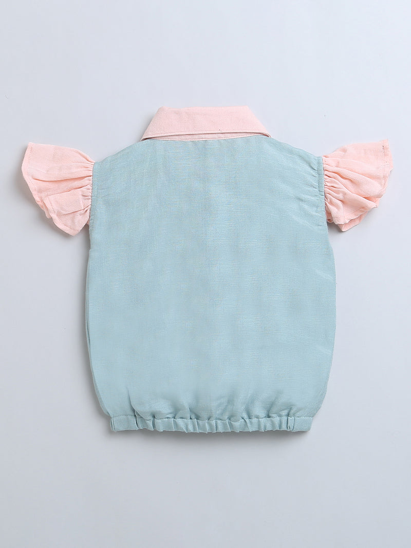 Pink and Blue Frill Sleeve Top & Skirt Co-ord Set