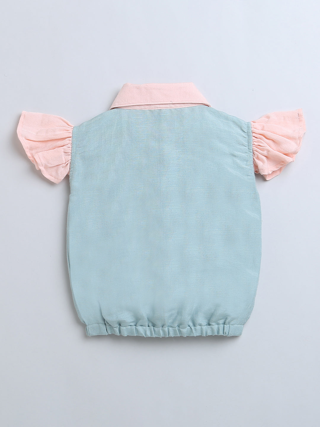 Blue & Peach Collar Neck Short Sleeve Shirt / Top