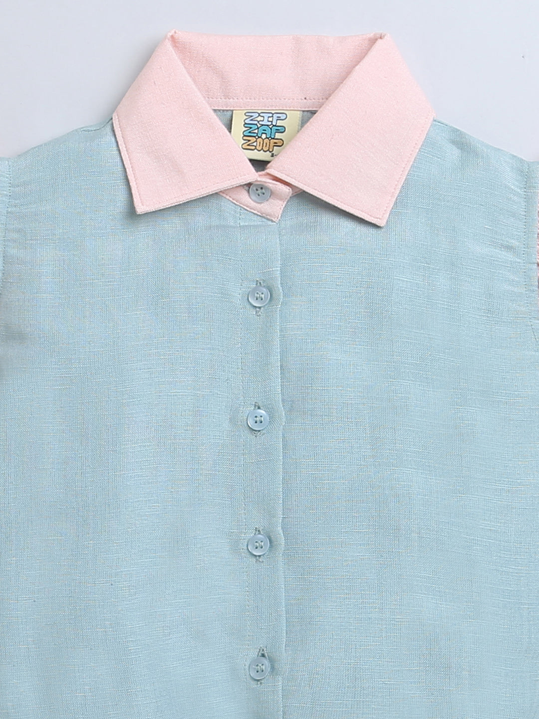 Blue & Peach Collar Neck Short Sleeve Shirt / Top