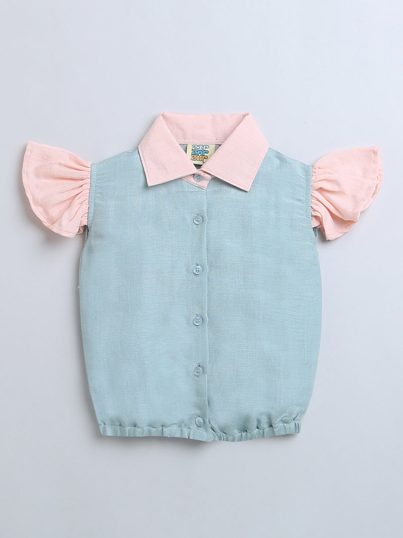 Pink and Blue Frill Sleeve Top & Skirt Co-ord Set