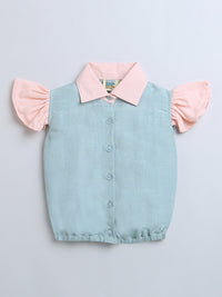 Blue & Peach Collar Neck Short Sleeve Shirt / Top