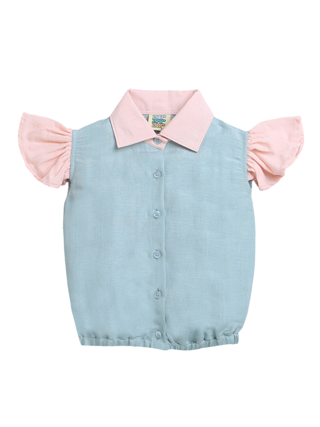 Blue & Peach Collar Neck Short Sleeve Shirt / Top