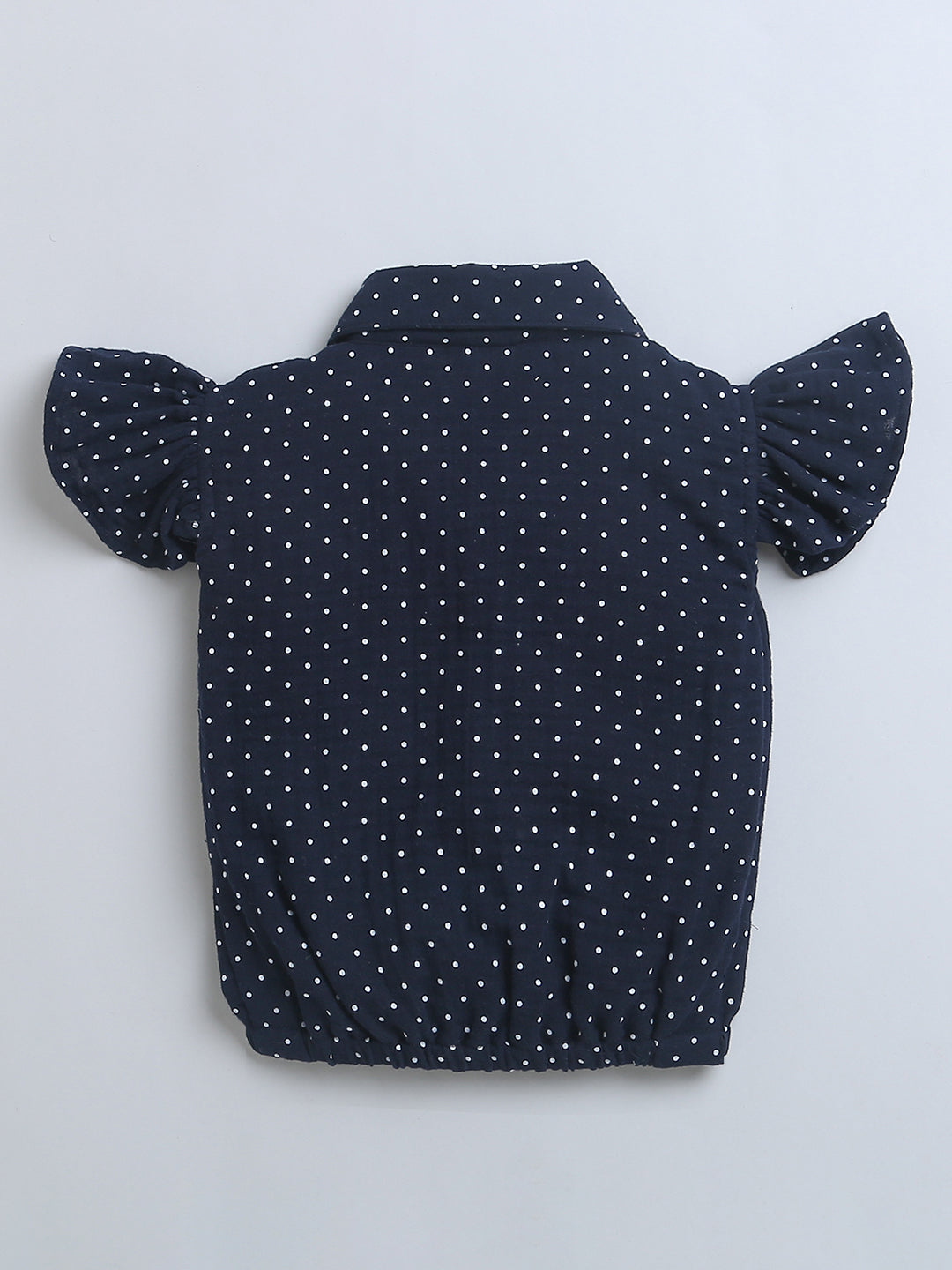 Navy Blue with White Polka Dots Frill Sleeve Top / Shirt