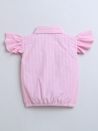 Pink Frill Sleeve Strips Top & Skirt Co-ord Set