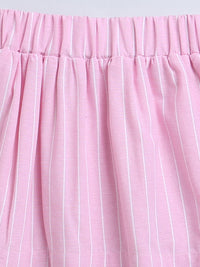 Pink Frill Sleeve Strips Top & Skirt Co-ord Set