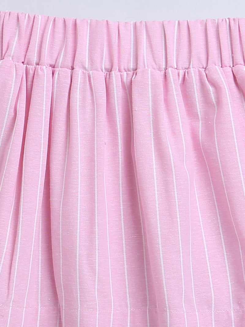 Pink Frill Sleeve Strips Top & Skirt Co-ord Set