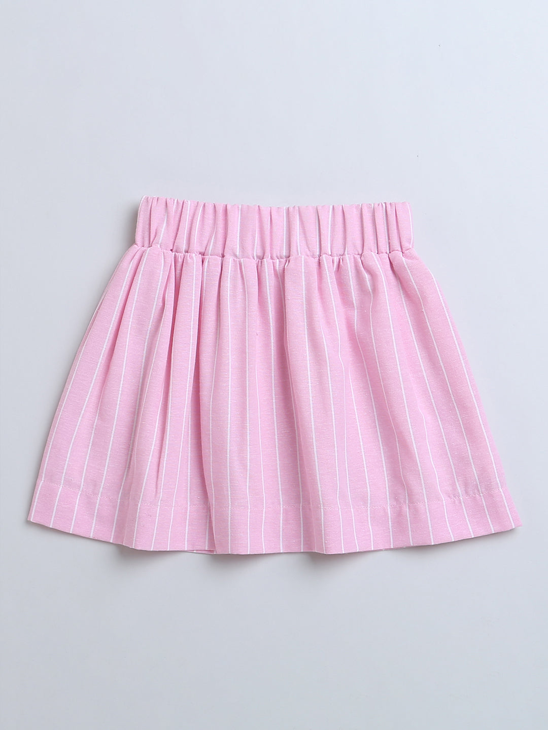 Pink Frill Sleeve Strips Top & Skirt Co-ord Set