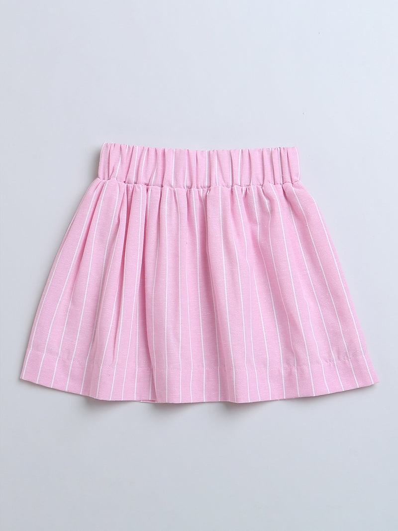 Pink Frill Sleeve Strips Top & Skirt Co-ord Set