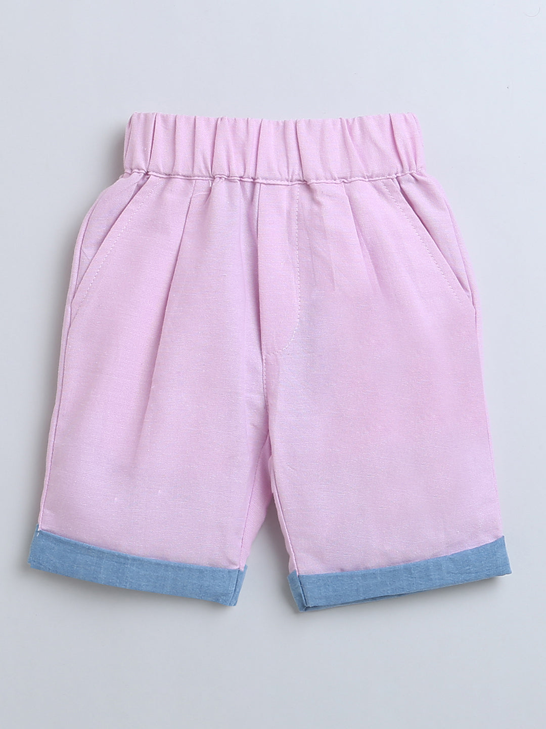 Pink With Blue Detailing Shirt & Shorts Set