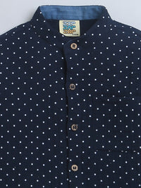 Navy Blue with White Polka Double Cloth Boys Shirt