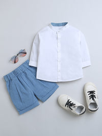 White Full Sleeve Shirt & Blue Denim Short Pant Co-ord Set