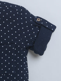 Navy Blue with White Polka Full Sleeve Shirt & Short Pant Co-ord Set