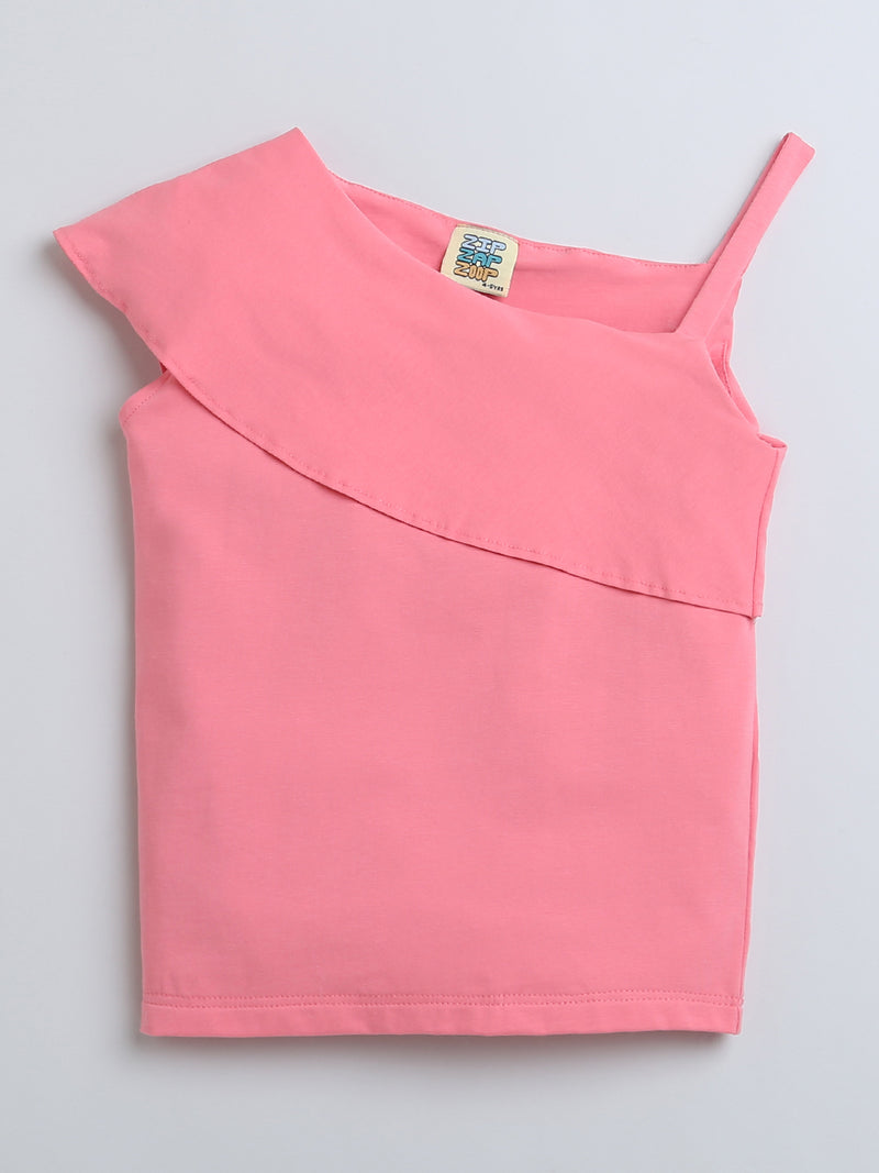 Pink one sided Sleeve Girls Stylish Top