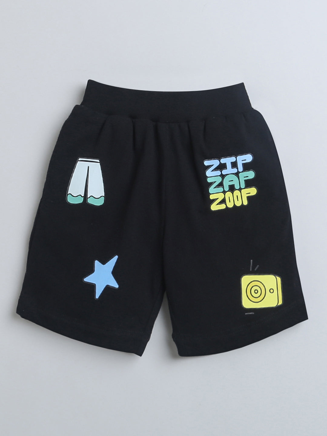 Black Zip Zap Zoop Print Half Sleeve T-Shirt & Shorts Co-ord Set