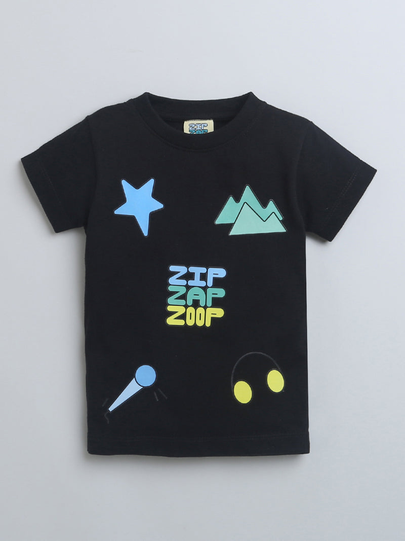 Black Zip Zap Zoop Print Half Sleeve T-Shirt & Shorts Co-ord Set