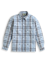 Sky Blue & Grey Snowman Checkered Cotton Full Sleeve Collar Neck Shirt