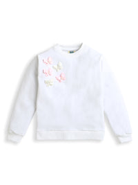 White Full Sleeve Cotton Sweatshirt with Beautiful Butterflies